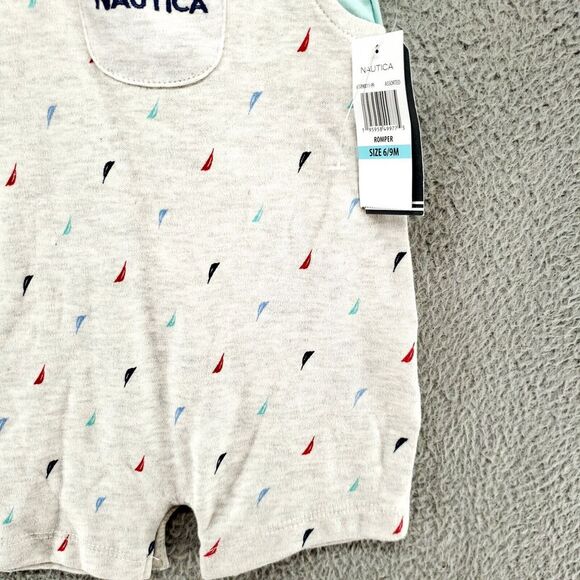 Nautica Short Sailboats Overalls 2 Piece Set - Boys Size 6-9M - Embroidered - Picture 4 of 15